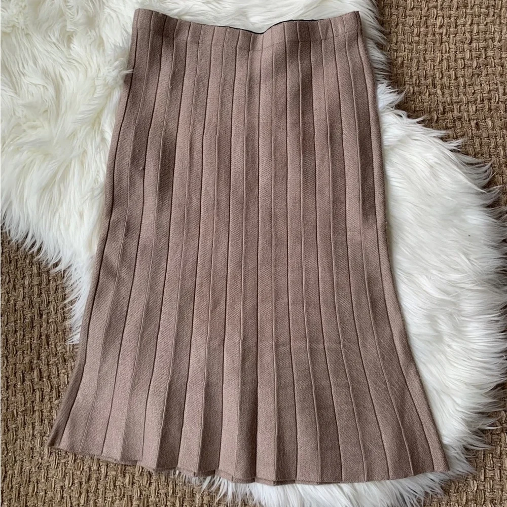 Milano Stretch Pleated Textured Beige/Brown/Tan Midi Skirt - Size S